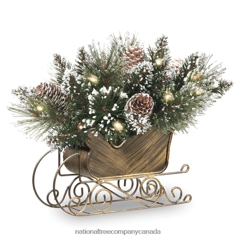 National Tree Company 10 Glittery Bristle Pine Sleigh with White Tipped Cones 68R08441