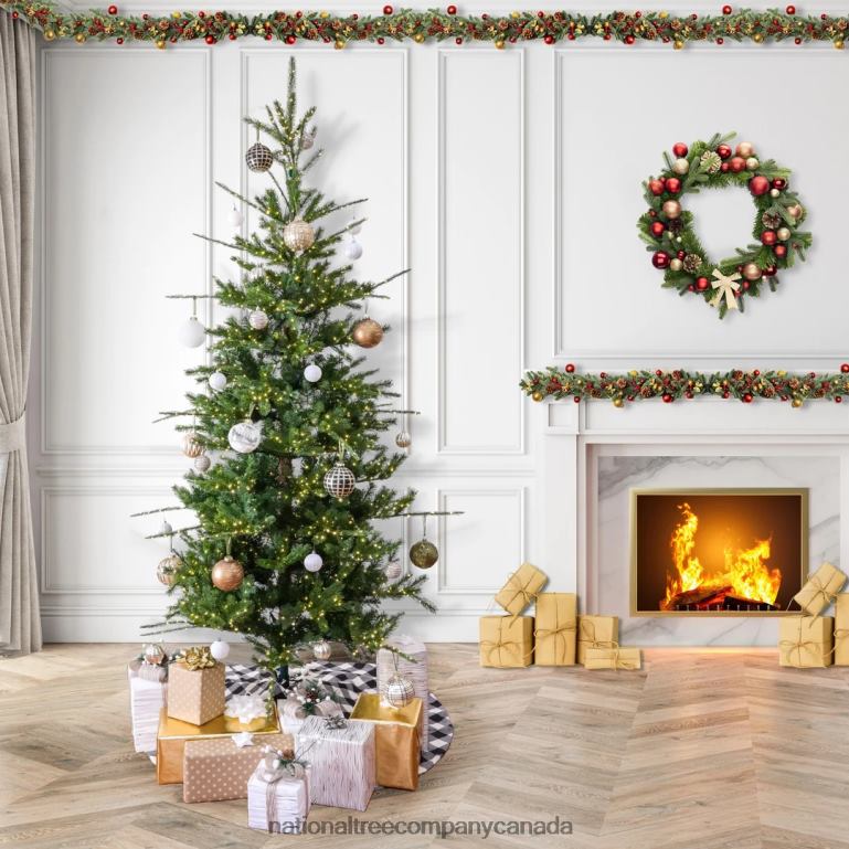 National Tree Company 10ft Pre-lit Artificial Feel Real Lark Pine Medium Hinged Tree 5320 Warm White LED Rice Lights- UL 68R08199