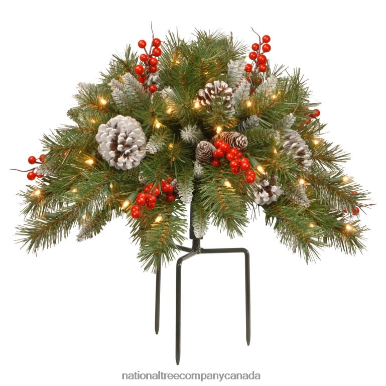 National Tree Company 18in Frosted Berry Urn Filler with Battery Operated Warm White LED Lights 68R08434