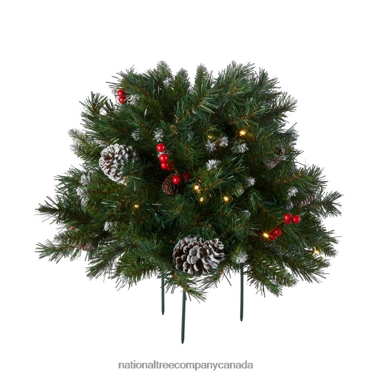 National Tree Company 18in Frosted Berry Urn Filler with Battery Operated Warm White LED Lights 68R08434