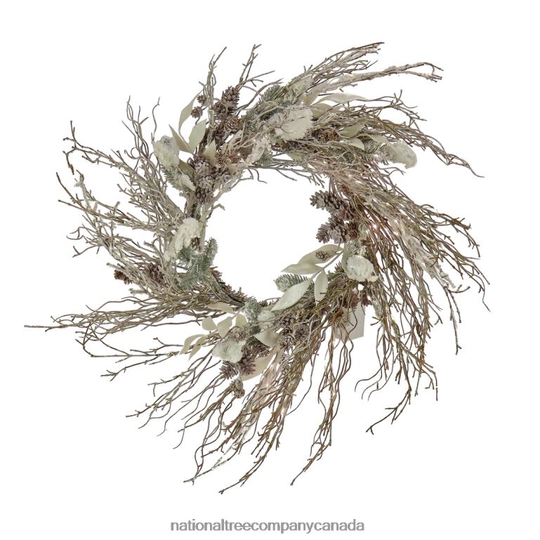 National Tree Company 24 Christmas Alpine Trimmed Snow Lump Wreath 150 Pure White LED Rice Lights- Battery Operated with Remote Control 68R08278