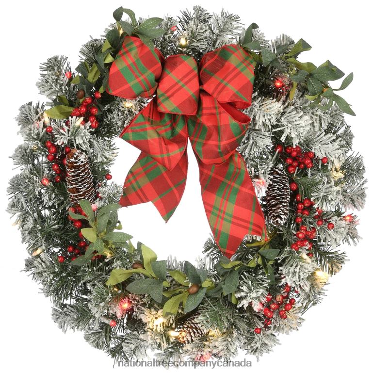 National Tree Company 24 General Store Snowy Wreath with LED Lights and Bow 68R08258