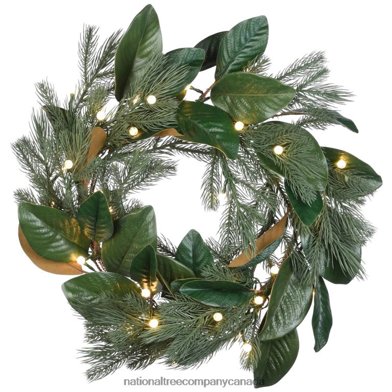 National Tree Company 24 Magnolia Mix Pine Wreath with LED Lights 68R08294