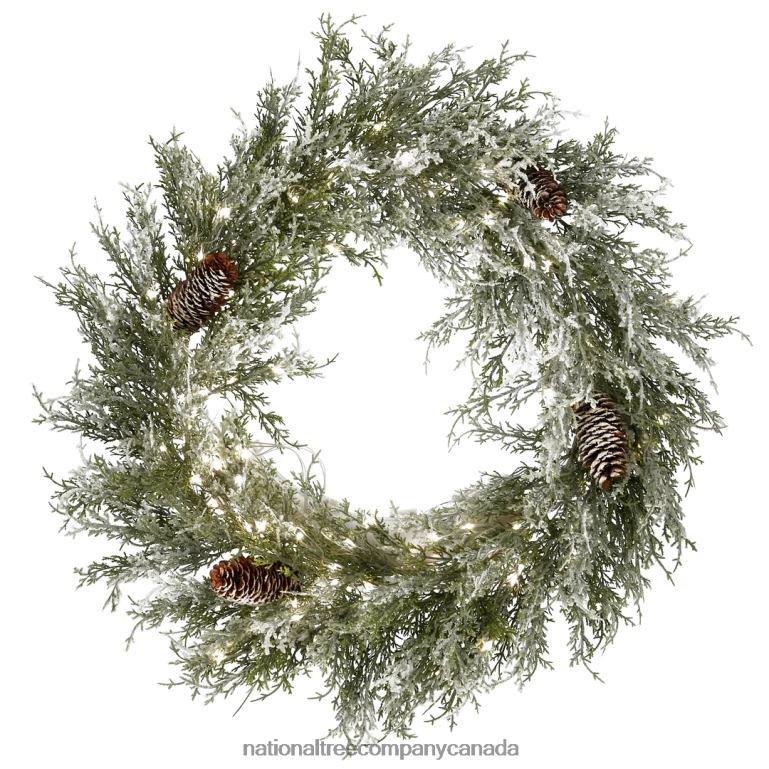 National Tree Company 24 Pre-Lit Snowy Christmas Wreath with Pinecones 68R08293