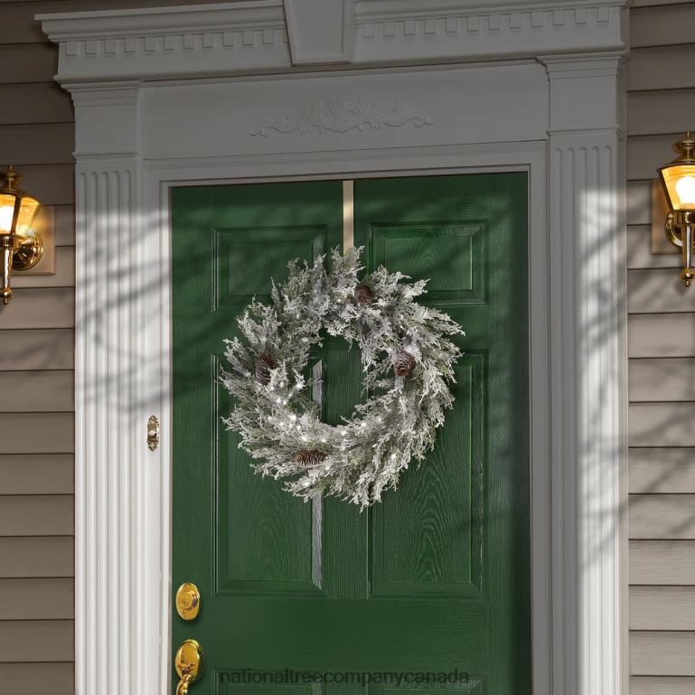 National Tree Company 24\ Pre-Lit Snowy Christmas Wreath with Pinecones 68R08293