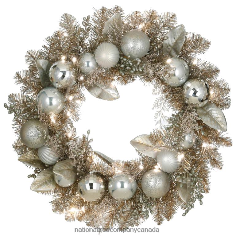 National Tree Company 24 Pre-Lit Yuletide Glam Silver Decorated Wreath 68R08308