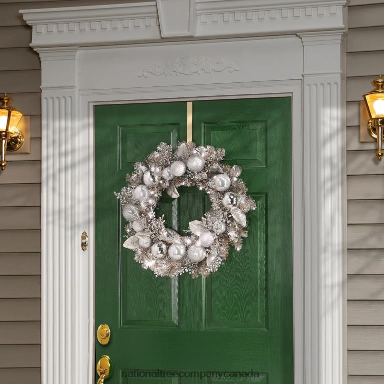National Tree Company 24\ Pre-Lit Yuletide Glam Silver Decorated Wreath 68R08308