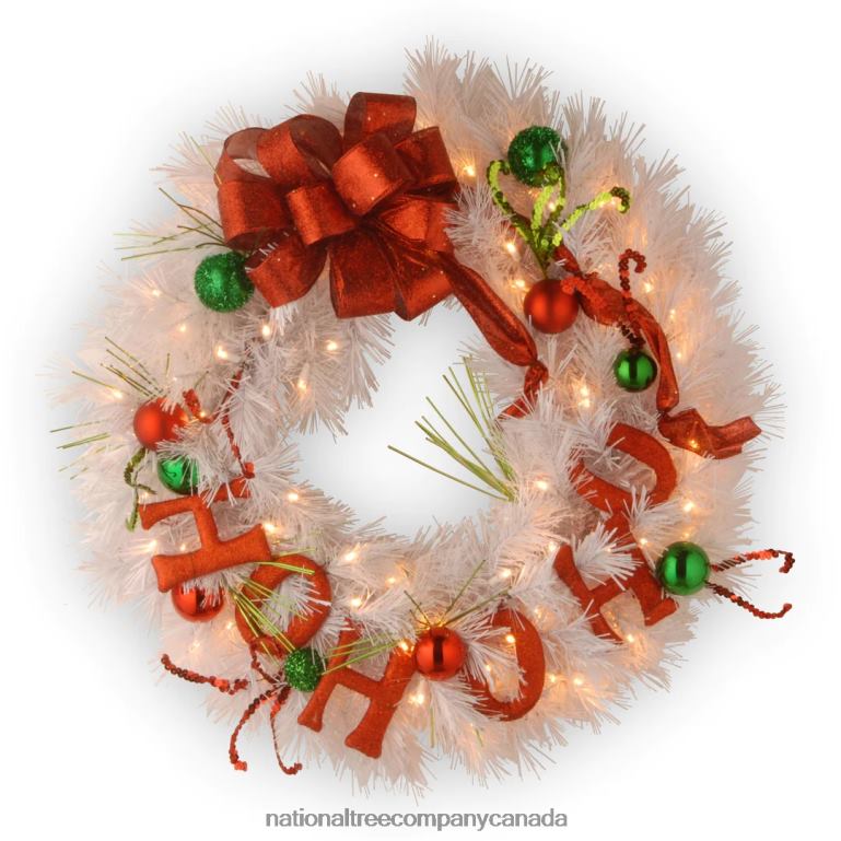National Tree Company 24in Ho Ho Ho Wreath with Battery Operated Warm White LED Lights 68R08295