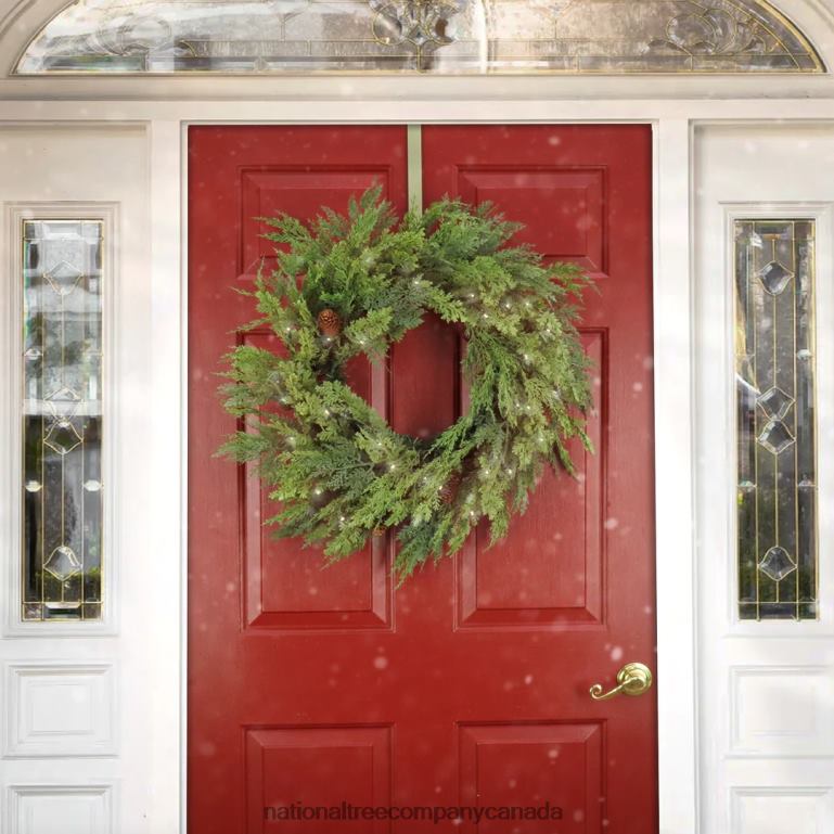 National Tree Company 26\ HGTV Home Collection Pre-Lit Cozy Winter Cedar Wreath 68R08232