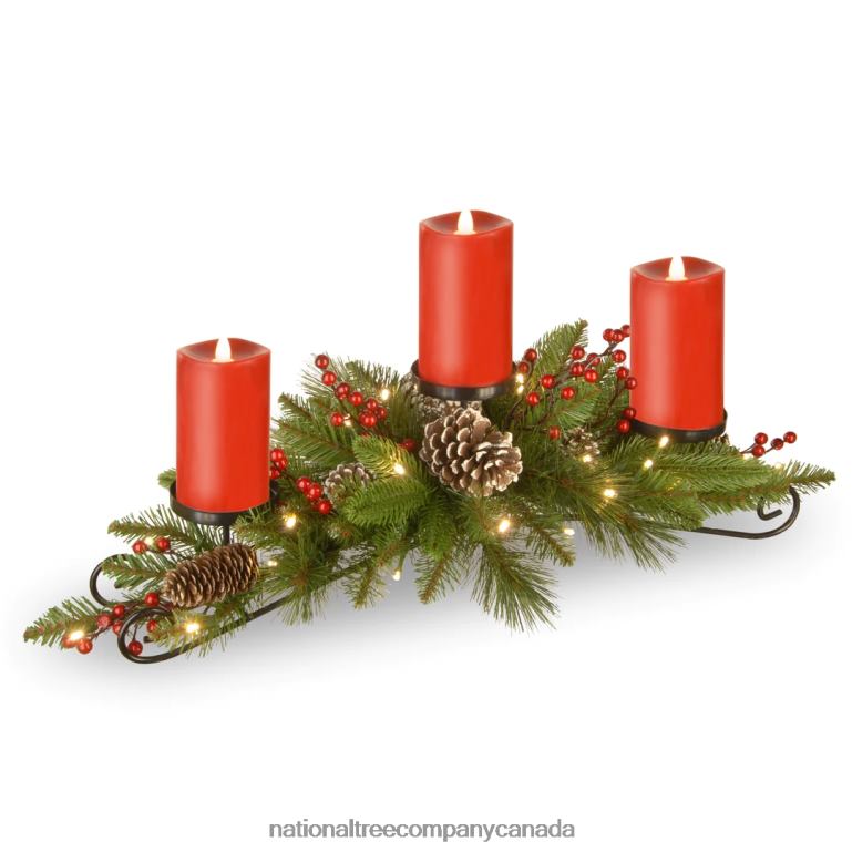 National Tree Company 30 Battery Operated Bristle Berry Centerpiece with Three Candles 68R08460