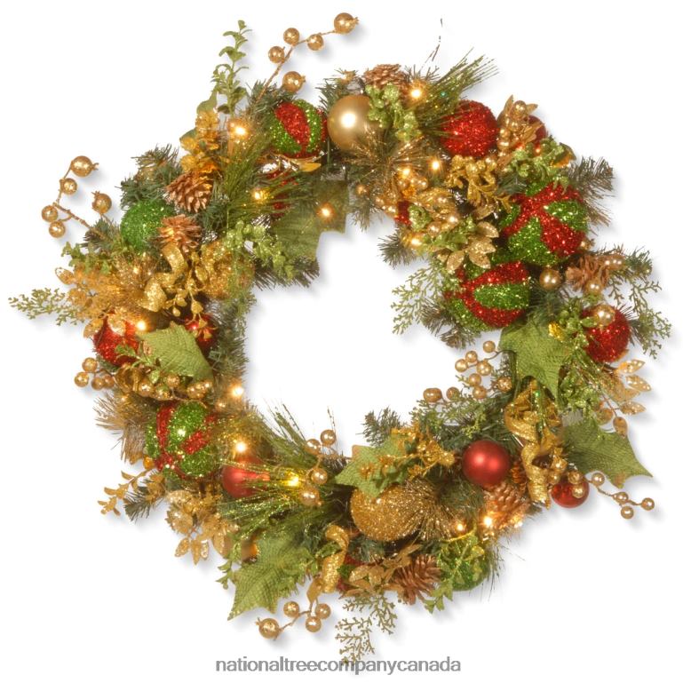 National Tree Company 30 Decorated Christmas Wreath with Battery Operated LED Lights 68R08236