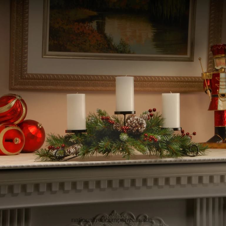 National Tree Company 30in Frosted Berry Centerpiece and Candle Holder 68R08455