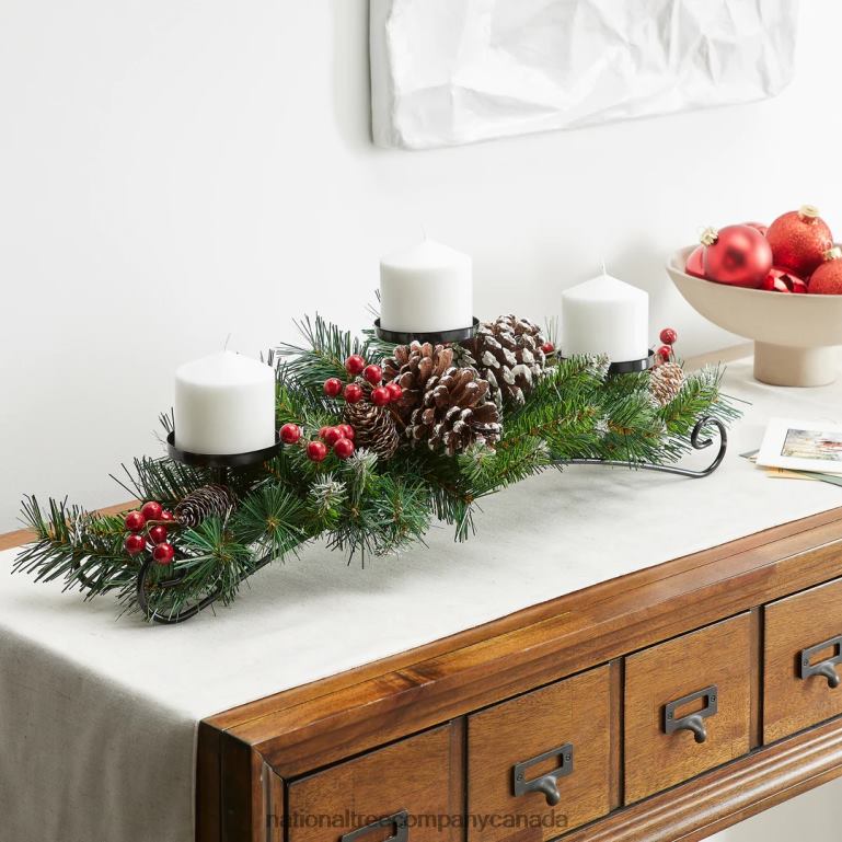 National Tree Company 30in Frosted Berry Centerpiece and Candle Holder 68R08455