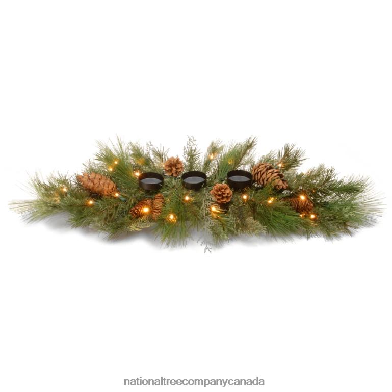 National Tree Company 30in White Pine Candle Holder Centerpiece with Battery Operated Warm White LED Lights 68R08472