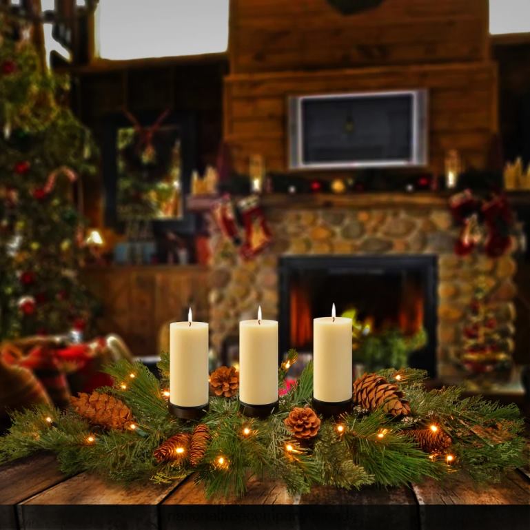 National Tree Company 30in White Pine Candle Holder Centerpiece with Battery Operated Warm White LED Lights 68R08472