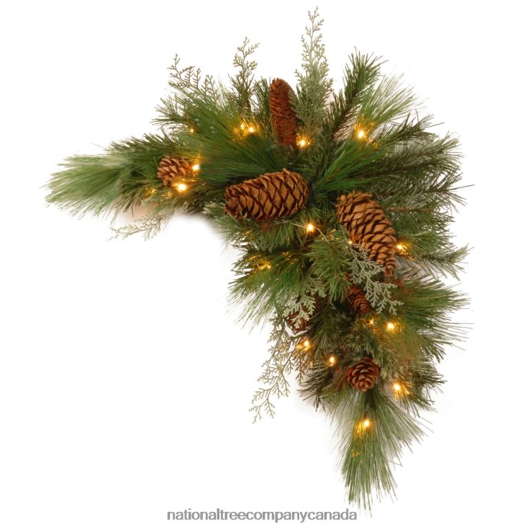 National Tree Company 30in White Pine Corner Swag with Battery Operated LED Lights 68R08505