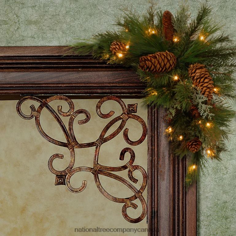 National Tree Company 30in White Pine Corner Swag with Battery Operated LED Lights 68R08505