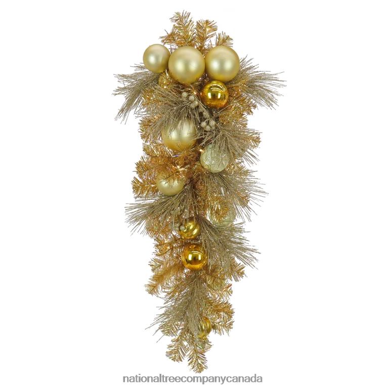 National Tree Company 36 Christmas Be Merry Decorated Gold Teardrop 35 Warm White LED Lights- Battery Operated with Remote Control 68R08484