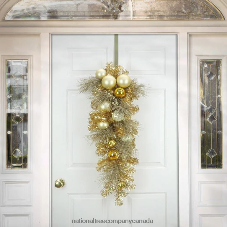 National Tree Company 36\ Christmas Be Merry Decorated Gold Teardrop 35 Warm White LED Lights- Battery Operated with Remote Control 68R08484