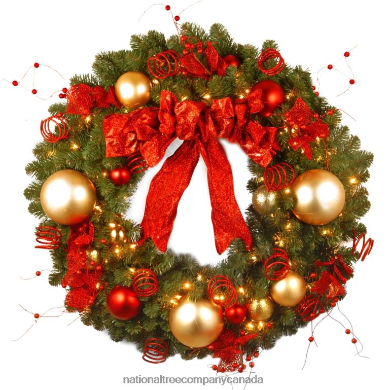 National Tree Company 36in Decorative Collection Cozy Christmas Wreath with Red and Clear Lights 68R08246
