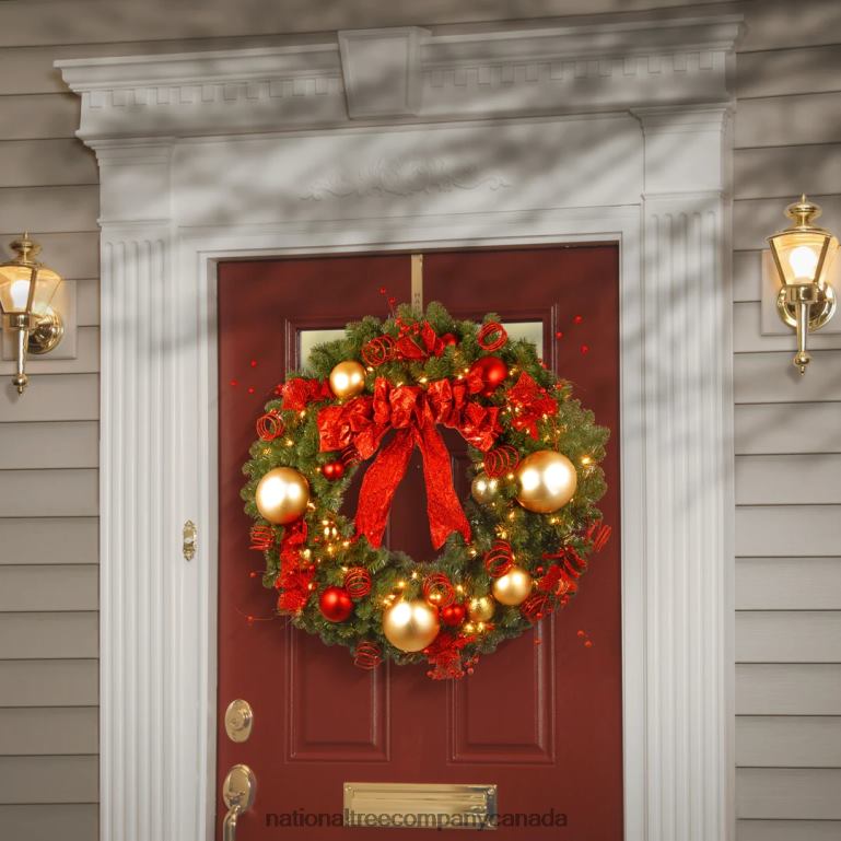 National Tree Company 36in Decorative Collection Cozy Christmas Wreath with Red and Clear Lights 68R08246