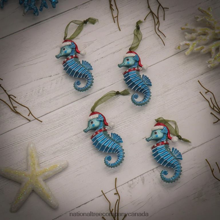 National Tree Company 4 Piece HGTV Home Collection Teal Seahorse Ornaments 68R08528