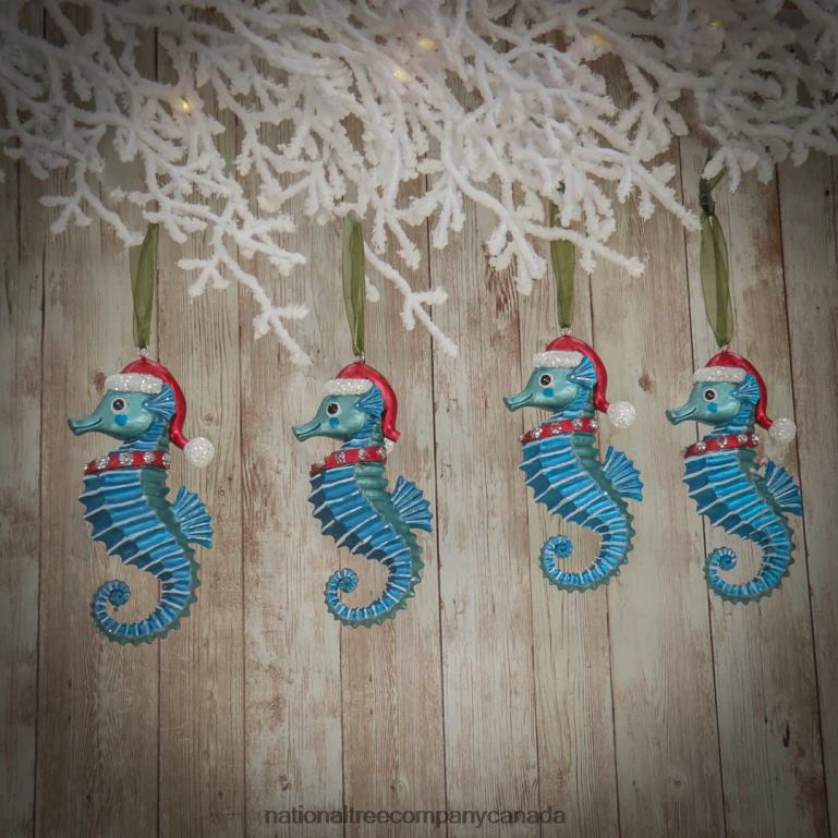 National Tree Company 4 Piece HGTV Home Collection Teal Seahorse Ornaments 68R08528