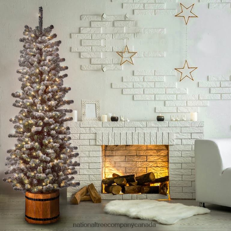 National Tree Company 6 ft Snowy Sheffield Spruce Slim Half Tree with Clear Lights 68R0886