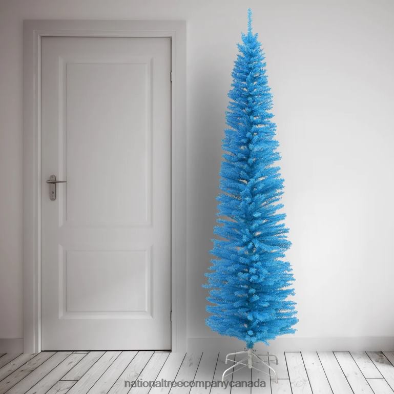 National Tree Company 75 Feet Slim Light Blue Christmas Tree with White Stand 68R0881