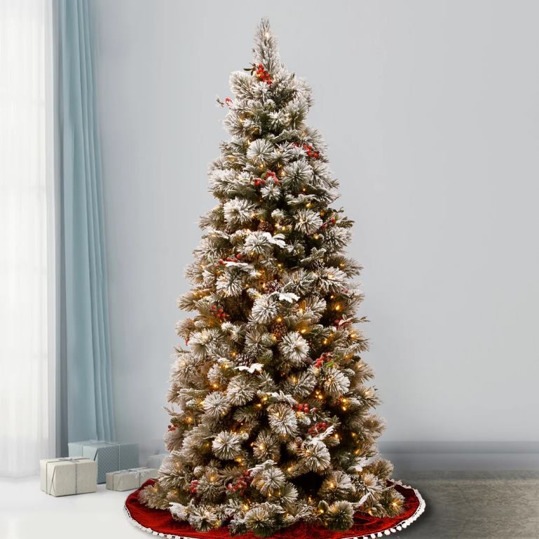 National Tree Company 75 ft Snowy Bedford Slim Pine Tree with Clear Lights 68R08140