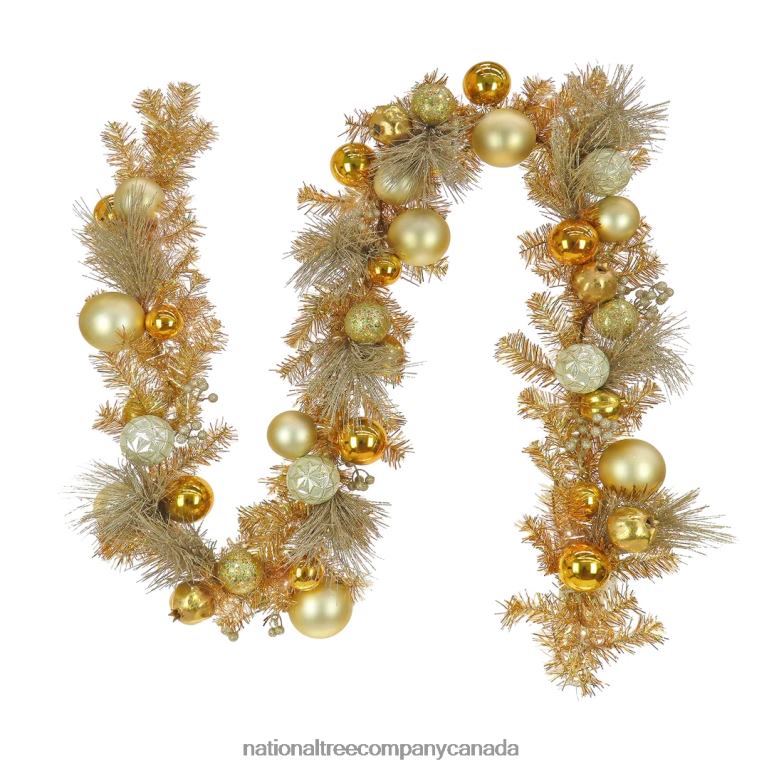 National Tree Company 9 Christmas Be Merry Trimmed Gold Garland 75 Warm White LED Lights- Battery Operated with Remote Control 68R08359