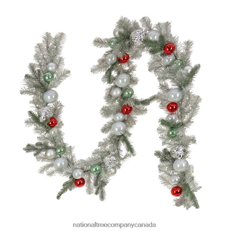 National Tree Company 9 Christmas Be Merry Trimmed Silver Garland 75 Pure White LED Lights- Battery Operated with Remote Control 68R08421