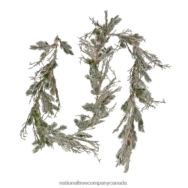 National Tree Company 9 Christmas Trimmed Snowy Twig Garland 200 Warm White LED Rice Lights-Battery Operated with Remote Control 68R08423