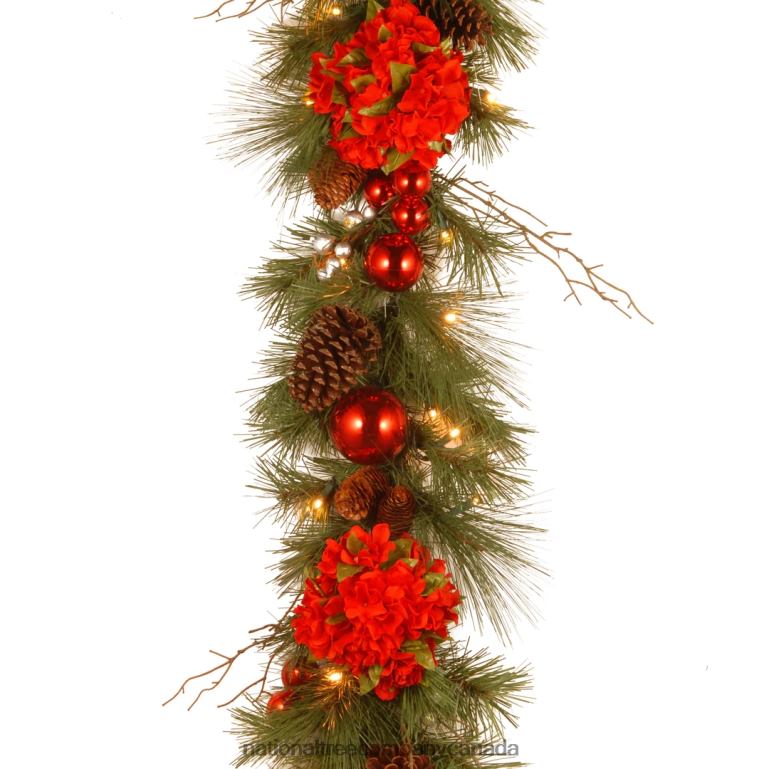 National Tree Company 9 ft Hydrangea Garland with Battery Operated Warm White LED Lights 68R08384