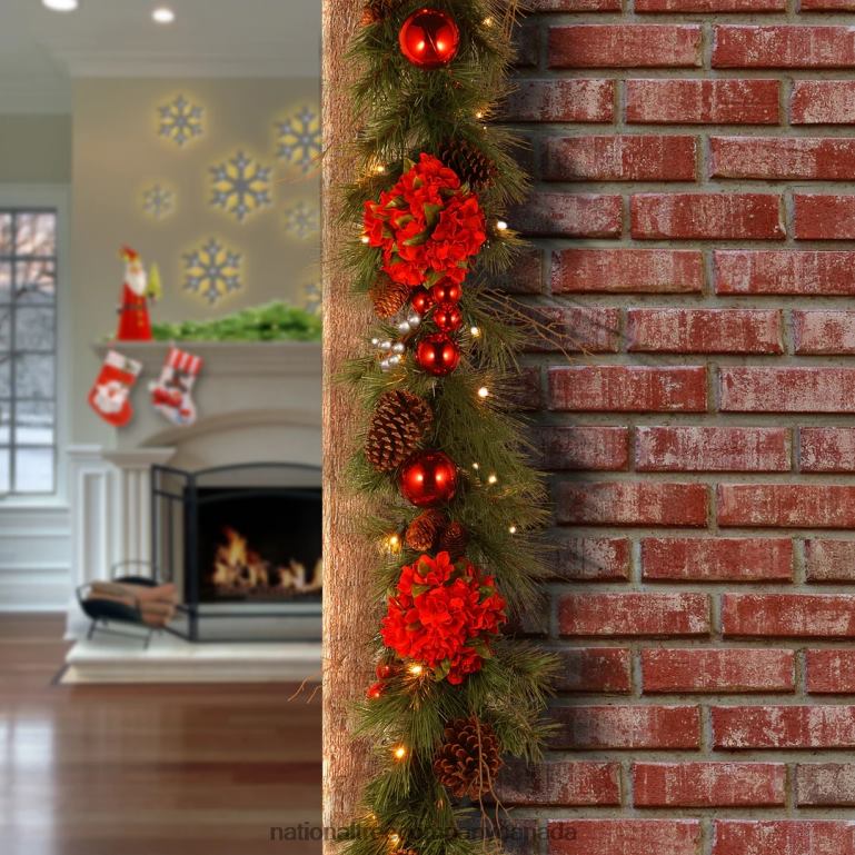 National Tree Company 9 ft Hydrangea Garland with Battery Operated Warm White LED Lights 68R08384