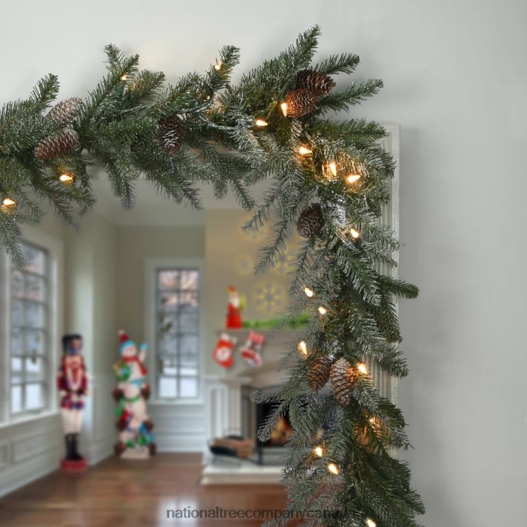 National Tree Company 9 ft Snowy Morgan Spruce Garland with Clear Lights 68R08379
