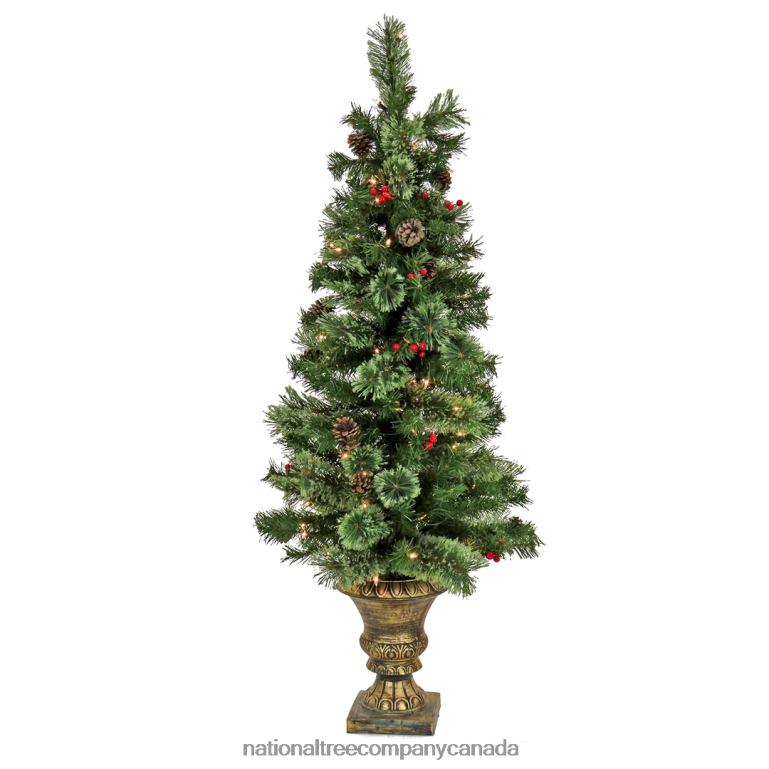 National Tree Company Artificial Cashmere Cone  Berry Entrance Christmas Tree in Bronze Urn with Red Berries and Pinecones Pre-Lit with Clear Incandescent Lights Plug In 45 ft 68R084