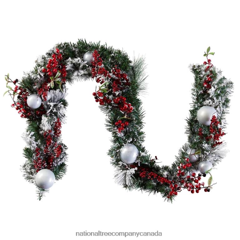 National Tree Company Artificial Christmas Garland Silver Evergreen Decorated with Ball Ornaments Berry Clusters Christmas Collection 9 Feet 68R08354