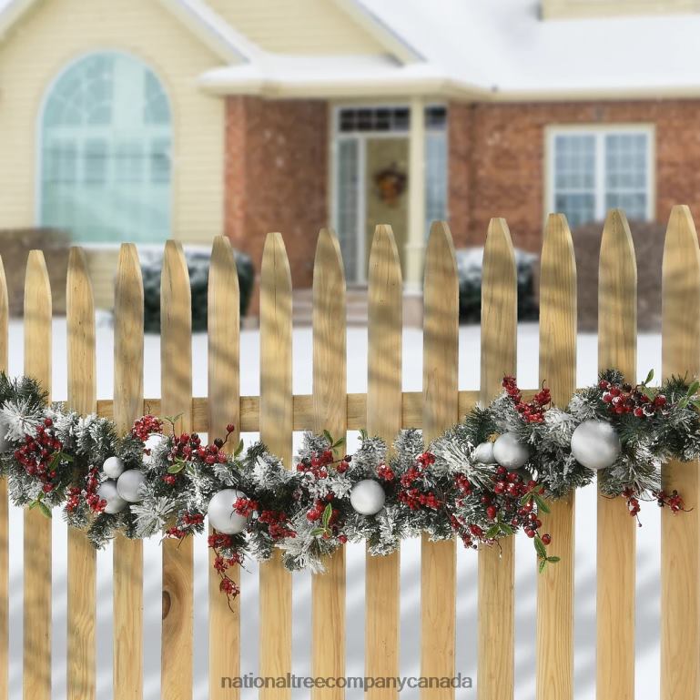National Tree Company Artificial Christmas Garland Silver Evergreen Decorated with Ball Ornaments Berry Clusters Christmas Collection 9 Feet 68R08354