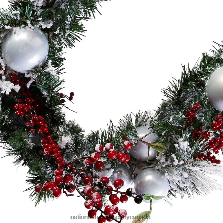 National Tree Company Artificial Christmas Garland Silver Evergreen Decorated with Ball Ornaments Berry Clusters Christmas Collection 9 Feet 68R08354