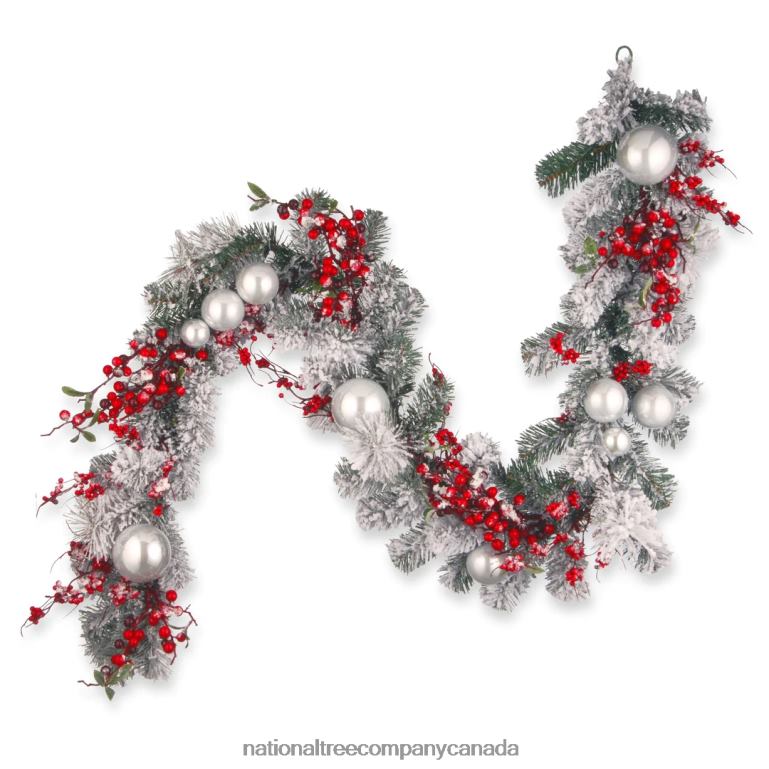 National Tree Company Artificial Christmas Garland Silver Evergreen Decorated with Ball Ornaments Berry Clusters Christmas Collection 9 Feet 68R08354
