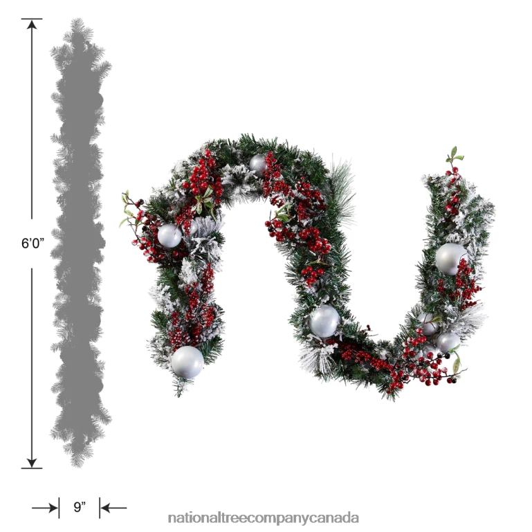 National Tree Company Artificial Christmas Garland Silver Evergreen Decorated with Ball Ornaments Berry Clusters Christmas Collection 9 Feet 68R08354