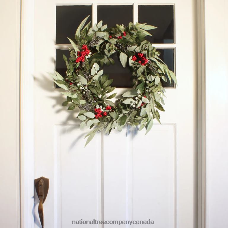 National Tree Company Artificial Christmas Leafy Eucalyptus and Berry Wreath Decorated with Flower Buds and Berry Clusters Rustic 24 in 68R08302
