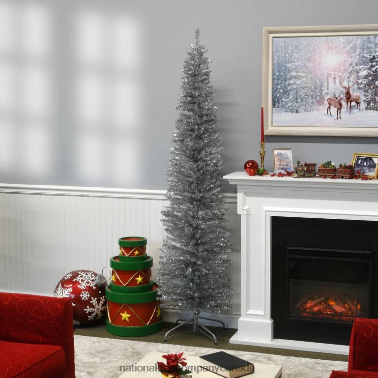 National Tree Company Artificial Christmas Tree Silver Tinsel Includes Stand 7 feet 68R0847