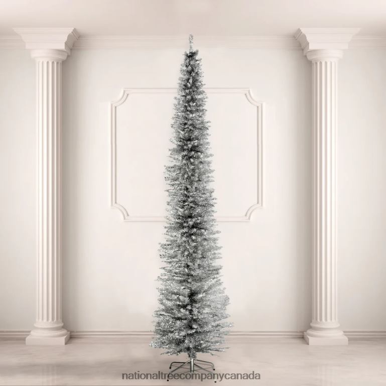 National Tree Company Artificial Christmas Tree Silver Tinsel Includes Stand 9 feet 68R0893