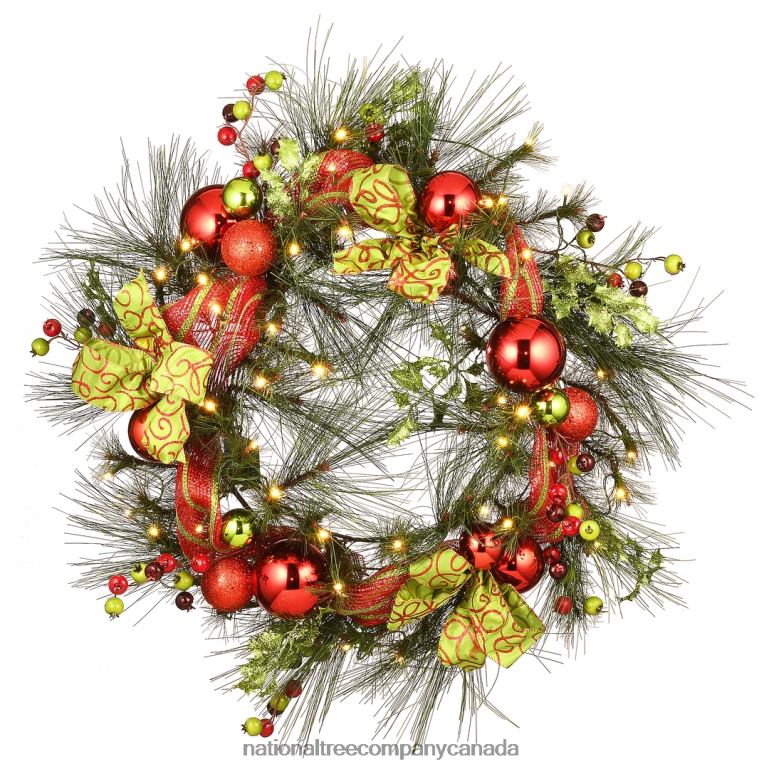 National Tree Company Artificial Christmas Wreath Green Bristle Berry Decorated with Ball Ornaments Bows Berry Clusters Christmas Collection 30 Inches 68R08322