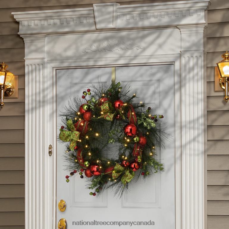 National Tree Company Artificial Christmas Wreath Green Bristle Berry Decorated with Ball Ornaments Bows Berry Clusters Christmas Collection 30 Inches 68R08322
