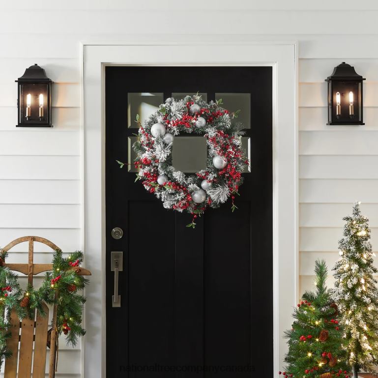 National Tree Company Artificial Christmas Wreath Green Evergreen Decorated with Frosted Branches Ball Ornaments Berry Clusters Christmas Collection 24 Inches 68R08275