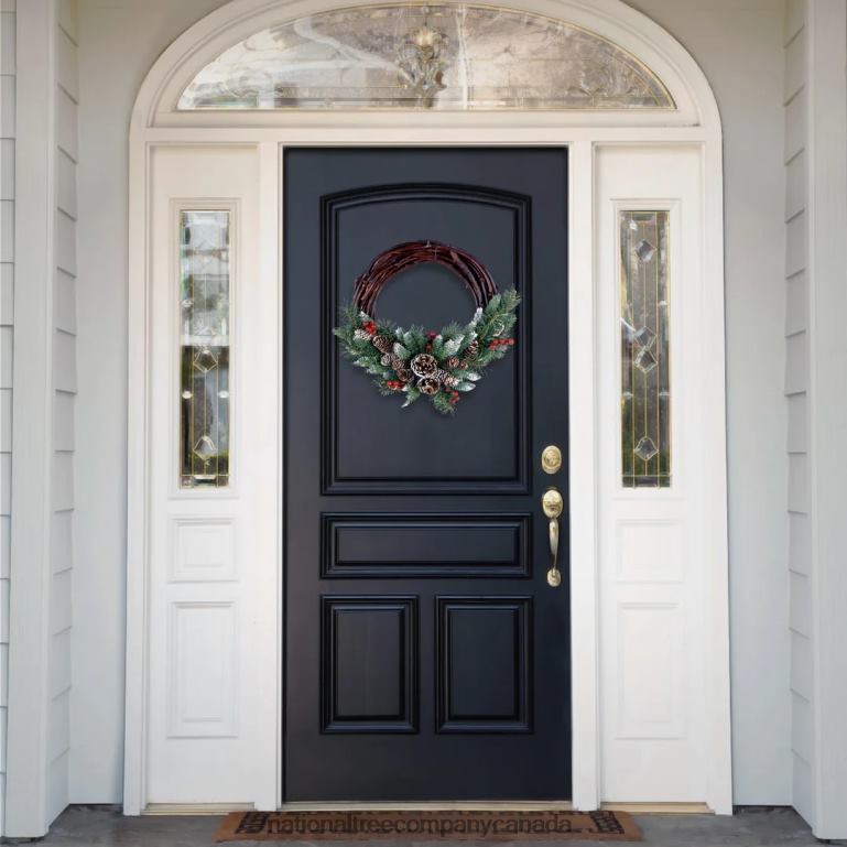 National Tree Company Artificial Christmas Wreath Green Grapevine White Lights Decorated with Pine Cones Evergreen Branches Berry Clusters Christmas Collection 16 Inches 68R08242