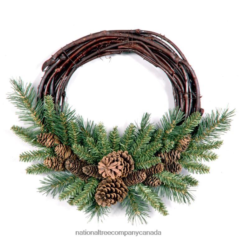 National Tree Company Artificial Christmas Wreath Green Grapevine White Lights Decorated with Pine Cones Evergreen Branches Christmas Collection 16 Inches 68R08264